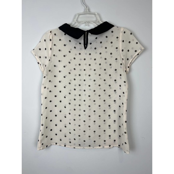 Black and Ivory Polka Dot Short Sleeve Blouse Sz Small - Picture 8 of 8